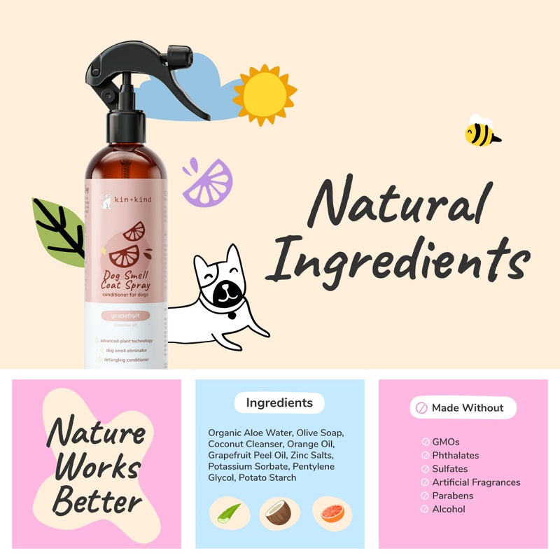 kin+kind Dog Deodorizing Spray - Safe, Natural, & Easy to Use Pet Odor Eliminator - Premium Dog Detangler Spray Formula Made w/Aloe - Dog Deodorizer for Smelly Dogs Made in The USA (12 fl oz) - Image 4